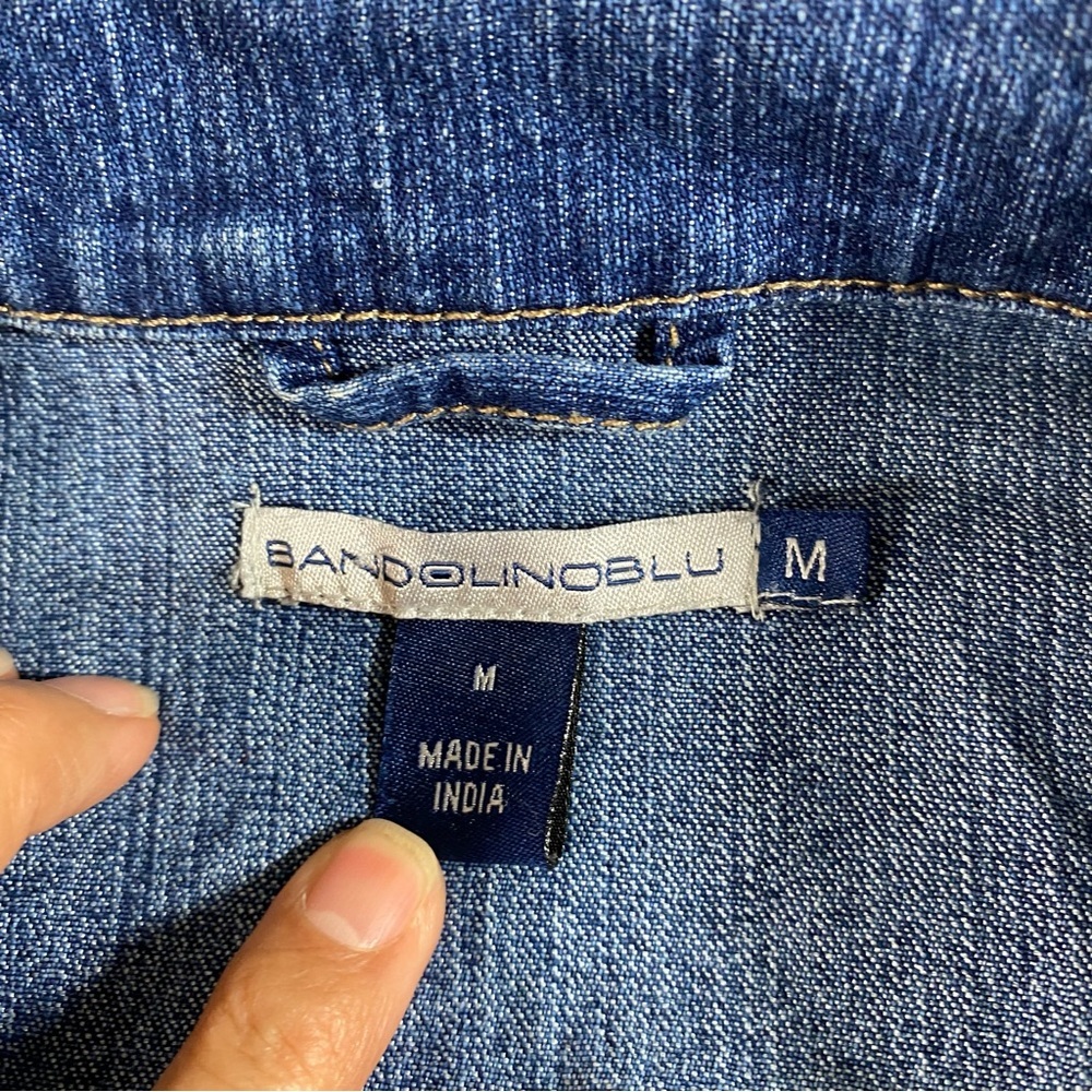 BANDOLINOBLU Jean Denim Jacket Button Down Pockets Adjustable Waist Med. Jacket - Picture 3 of 13